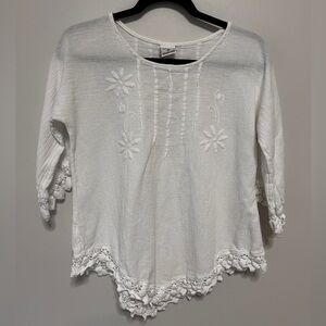 Embroidered & Lace Women's Top Size Medium White Boho Western Cottage Core Girly